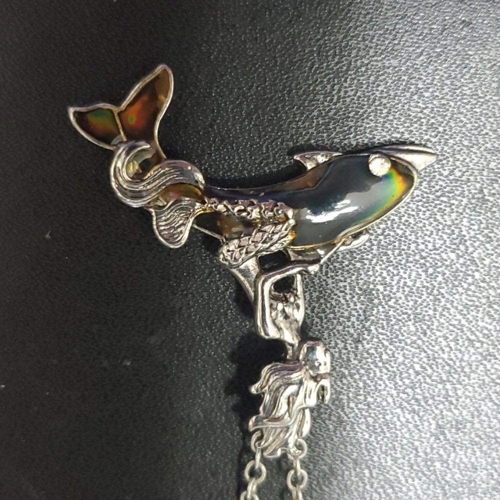 **Last Chance!! Final Sale** Silver tone mood mermaid pendant necklace 18-21.5" - Picture 5 of 13